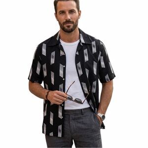 Monzini Collection Men’s Black/White Geometry Print Shirt Size L